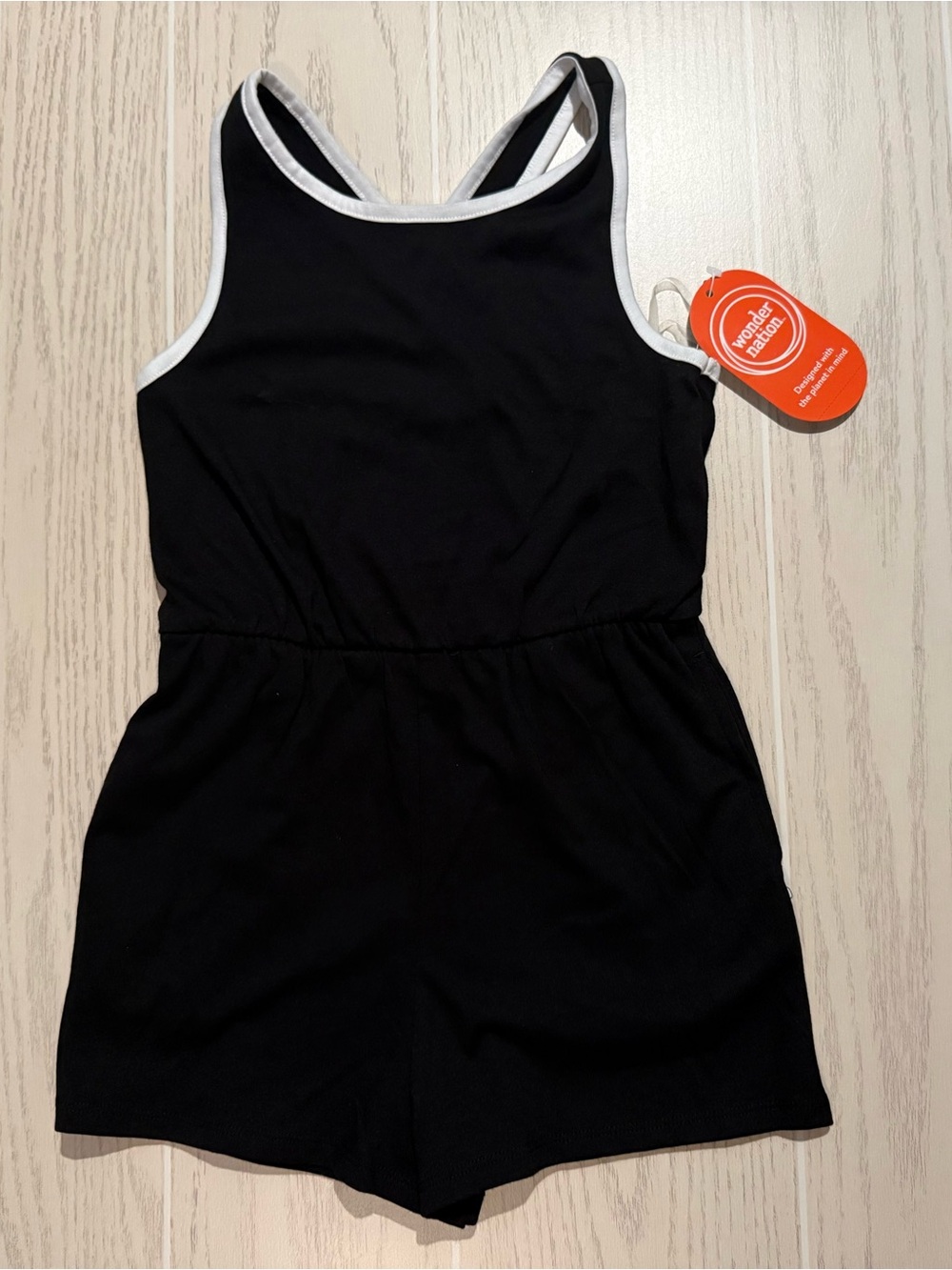NWT Wonder Nation Girls 6-7 Black Crossback Romper One Piece